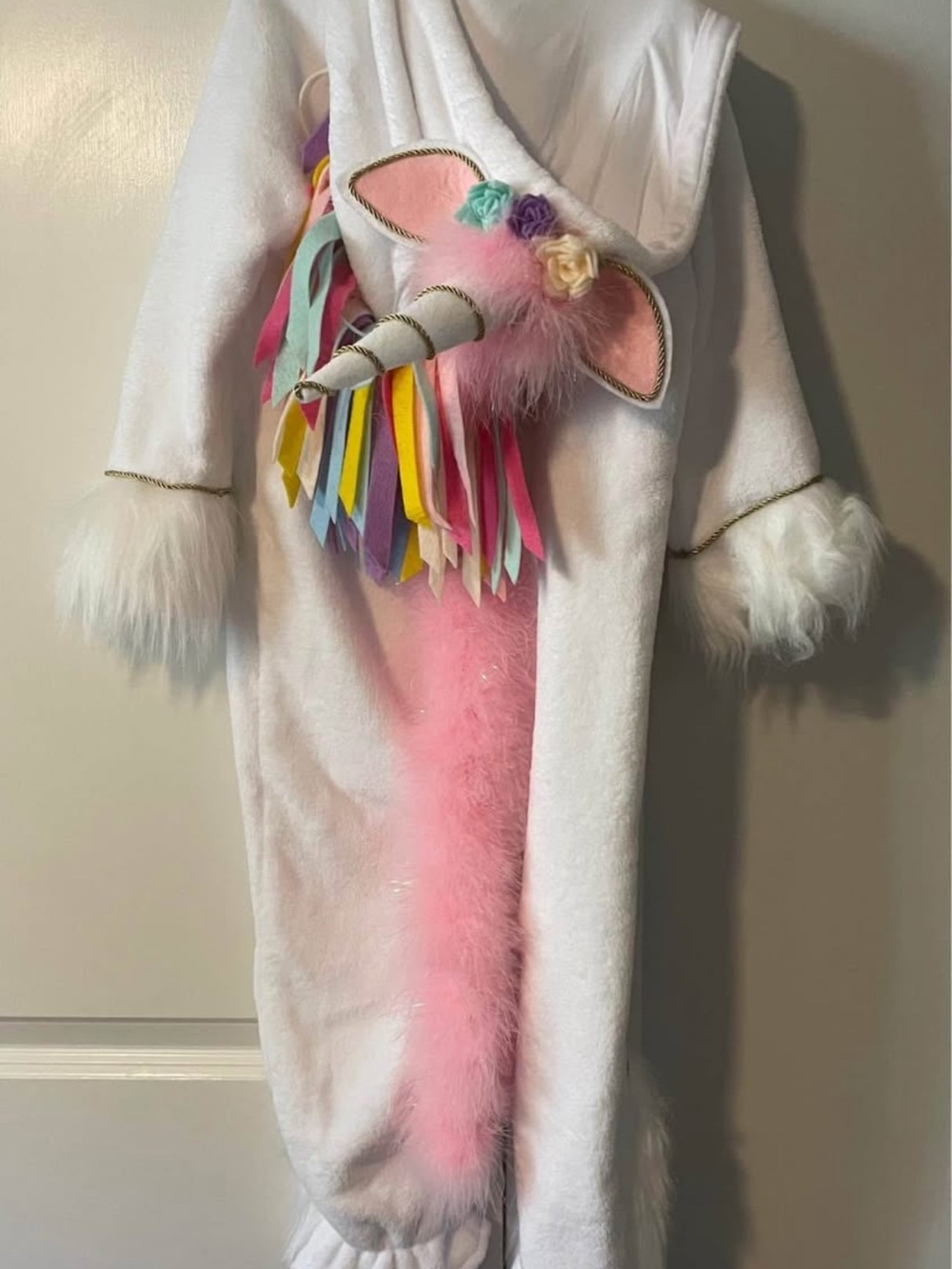 Kids White & Pink Unicorn Costume Onesie - Soft Hooded Outfit